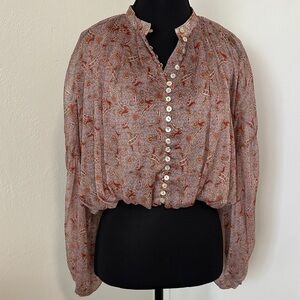 NWT- Zara Women's Rust Paisley Button-Front Blouse